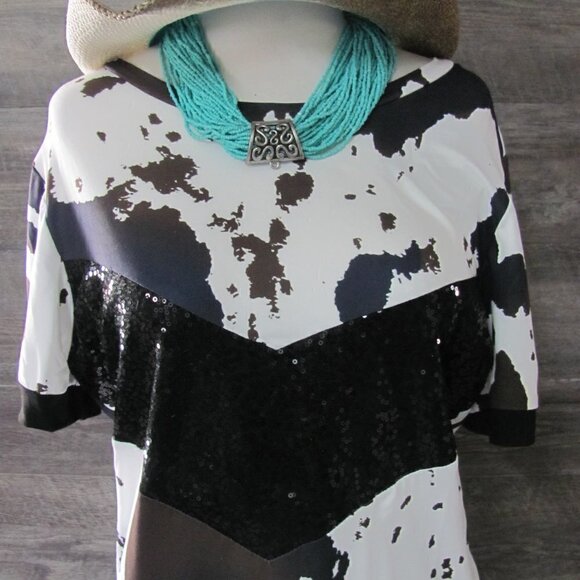 THE SEQUOYAH LADIES COWPRINT/SEQUINED T SHIRT - Picture 4 of 8